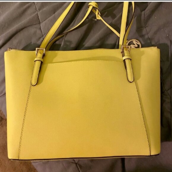 EUC Michael Kors Ciara Large Top Zip Tote Leather Bag Sunshine - Picture 5 of 9